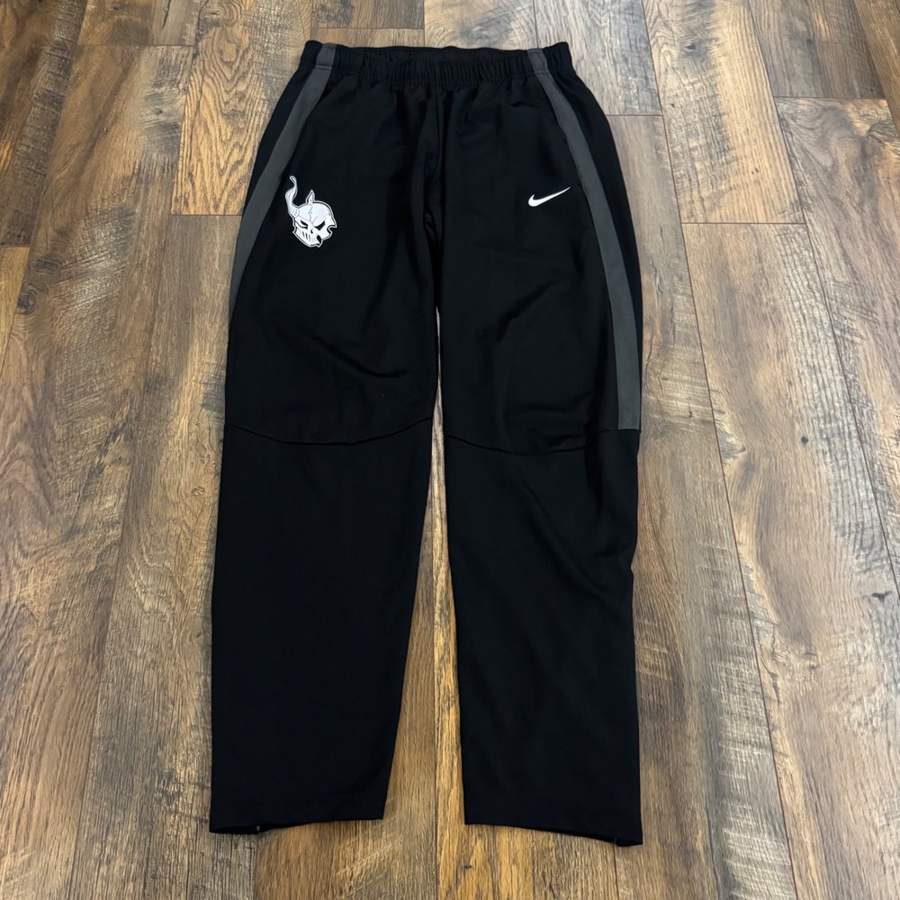 Nike Dri-FIT Black Track Pants Mens Large Viking Skull Logo Mesh Side Zipper Hem